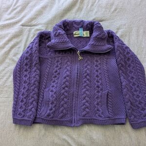 Aran Crafts Purple Cable Knit Cardigan